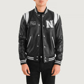 Lekas New York Black Leather Varsity Jacket